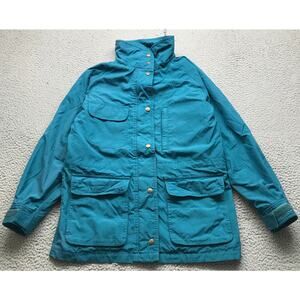 Vintage Eddie Bauer Wool Plaid Lined Parka Coat Jacket Womens Medium Teal Blue